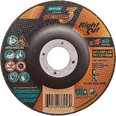 Norton - 36 Grit, 4-1/2" Wheel Diam, 1/16" Wheel Thickness, 7/8" Arbor Hole, Type 27 Depressed Center Wheel - Coarse Grade, Ceramic Alumina, Resinoid Bond, 13,580 Max RPM - USA Tool & Supply