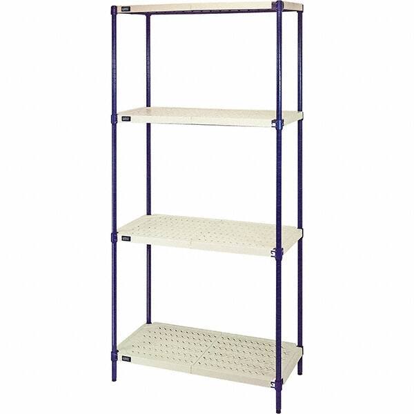 Quantum Storage - 72" High x 24" Wide x 36" Deep, 4 Shelf Ventilated Structural Open Plastic Shelving with Legs - Blue/White, 600 Lb Capacity - USA Tool & Supply