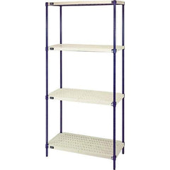 Quantum Storage - 72" High x 18" Wide x 36" Deep, 4 Shelf Ventilated Structural Open Plastic Shelving with Legs - Blue/White, 600 Lb Capacity - USA Tool & Supply