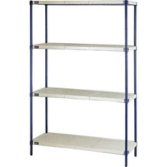 Quantum Storage - 72" High x 18" Wide x 48" Deep, 4 Shelf Ventilated Structural Open Plastic Shelving with Legs - Blue/White, 600 Lb Capacity - USA Tool & Supply
