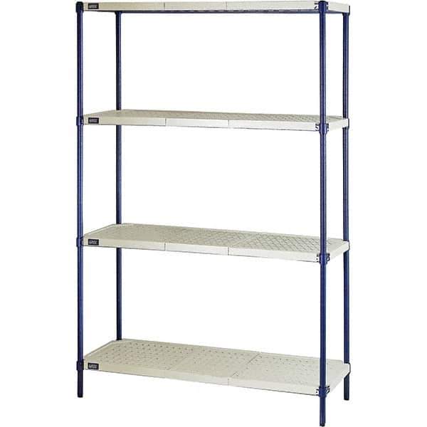 Quantum Storage - 72" High x 24" Wide x 48" Deep, 4 Shelf Ventilated Structural Open Plastic Shelving with Legs - Blue/White, 600 Lb Capacity - USA Tool & Supply