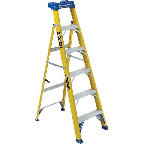 Louisville - 3 Steps, 4' High, Type I Rating, Fiberglass Step Ladder - USA Tool & Supply