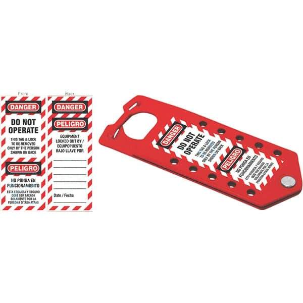NMC - Single Jaw, 1 to 2" Jaw Diam, 10 PadLocks, Aluminum Lockout Hasp - Scissor Action, 3" Long x 7-1/2" Wide, Red - USA Tool & Supply