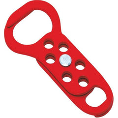 NMC - Double Jaw, 1 to 2" Jaw Diam, 6 PadLocks, Steel Lockout Hasp - Scissor Action, 5-13/32" Long x 2-1/2" Wide, Red - USA Tool & Supply