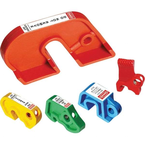 NMC - Plastic Circuit Breaker Lockout Set - 1 Padlock, 1 Circuit, Includes (4) Miniature Breaker Lockouts & Large Breaker Lockout, English - USA Tool & Supply