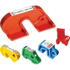 NMC - Plastic Circuit Breaker Lockout Set - 1 Padlock, 1 Circuit, Includes (4) Miniature Breaker Lockouts & Large Breaker Lockout, English - USA Tool & Supply