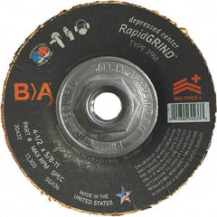 BULLARD - 36 Grit, 4-1/2" Wheel Diam, 1/8" Wheel Thickness, Type 29 Depressed Center Wheel - Coarse/Extra Coarse Grade, Ceramic, 13,300 Max RPM, Compatible with Angle Grinder - USA Tool & Supply