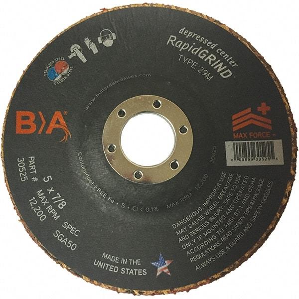 BULLARD - 50 Grit, 5" Wheel Diam, 1/8" Wheel Thickness, 7/8" Arbor Hole, Type 29 Depressed Center Wheel - Coarse Grade, Ceramic, 12,200 Max RPM, Compatible with Angle Grinder - USA Tool & Supply