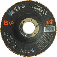 BULLARD - 50 Grit, 4-1/2" Wheel Diam, 1/8" Wheel Thickness, 7/8" Arbor Hole, Type 29 Depressed Center Wheel - Coarse Grade, Ceramic, 13,300 Max RPM, Compatible with Angle Grinder - USA Tool & Supply