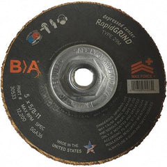 BULLARD - 36 Grit, 5" Wheel Diam, 1/8" Wheel Thickness, Type 29 Depressed Center Wheel - Coarse/Extra Coarse Grade, Ceramic, 12,200 Max RPM, Compatible with Angle Grinder - USA Tool & Supply
