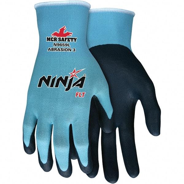 MCR Safety - Size L (9) Work Gloves - For General Purpose, Palm & Fingers Coated, Knit Wrist Cuff, 3/4 Fingered, Blue, Paired - USA Tool & Supply