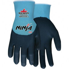 MCR Safety - Size S (7) Work Gloves - For General Purpose, Palm & Fingers Coated, Knit Wrist Cuff, Full Fingered, Blue, Paired - USA Tool & Supply