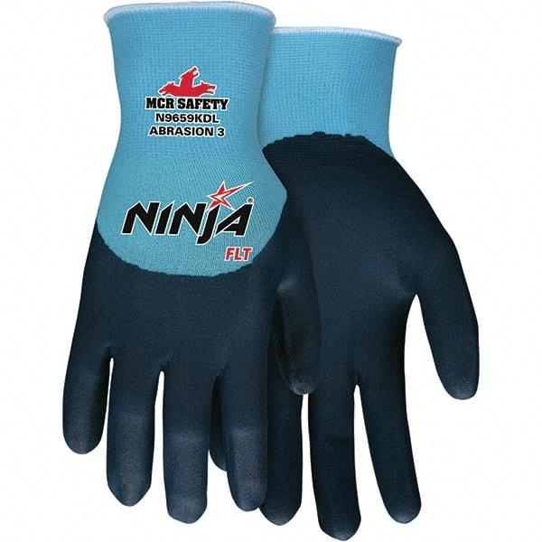 MCR Safety - Size M (8) Work Gloves - For General Purpose, Palm & Fingers Coated, Knit Wrist Cuff, Full Fingered, Blue, Paired - USA Tool & Supply