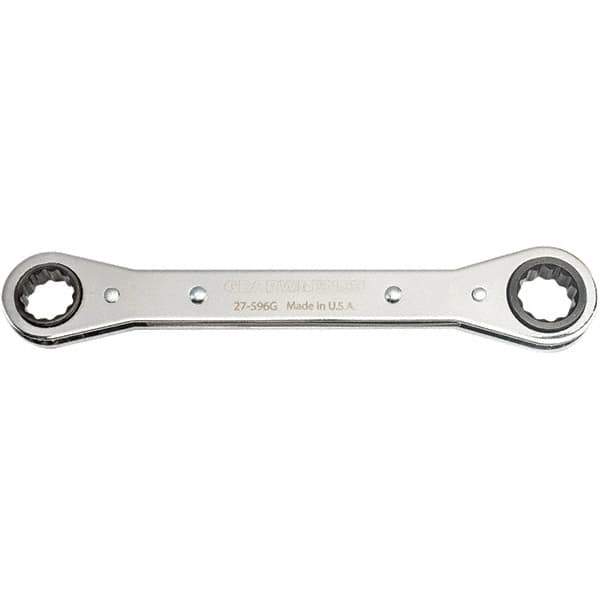 GearWrench - 1/2" x 9/16" 12 Point Ratcheting Box Wrench - Double End, 1" Head Diam x 3/8" Head Thickness, 6.8571" OAL, Steel, Chrome Finish, 0° Offset - USA Tool & Supply