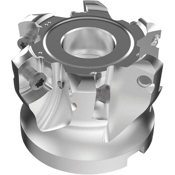 Seco - 6 Inserts, 37.8mm Cutter Diam, 1.8mm Max Depth of Cut, Indexable High-Feed Face Mill - 19.05mm Arbor Hole Diam, 0.185" Keyway Width, 1-1/2" High, R220.21-LP09 Toolholder, LPKT09 Inserts, Series High Feed - USA Tool & Supply