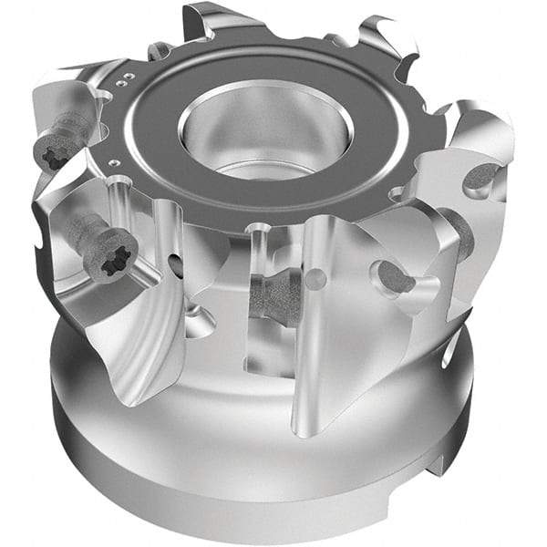 Seco - 7 Inserts, 37.9mm Cutter Diam, 1.8mm Max Depth of Cut, Indexable High-Feed Face Mill - 19.05mm Arbor Hole Diam, 0.185" Keyway Width, 1-1/2" High, R220.21-LP09 Toolholder, LPKT09 Inserts, Series High Feed - USA Tool & Supply