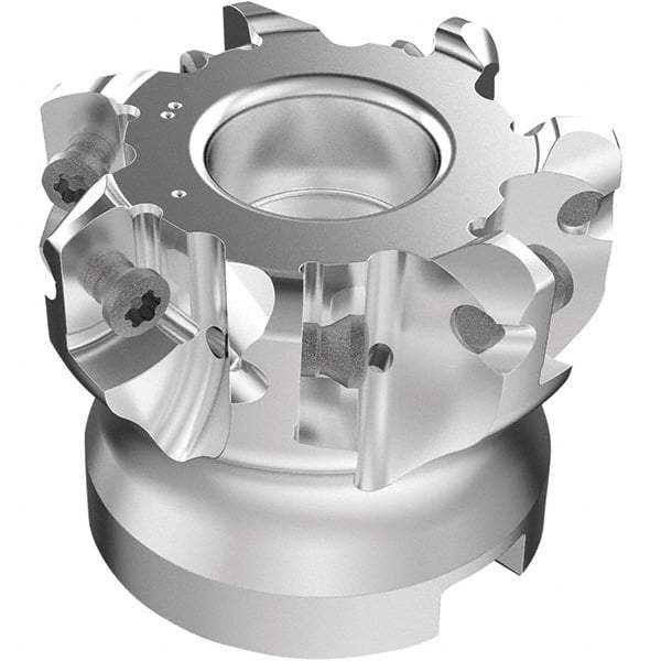 Seco - 7 Inserts, 67mm Cutter Diam, 1.8mm Max Depth of Cut, Indexable High-Feed Face Mill - 27mm Arbor Hole Diam, 7mm Keyway Width, 50mm High, R220.21-LP09 Toolholder, LPKT09 Inserts, Series High Feed - USA Tool & Supply