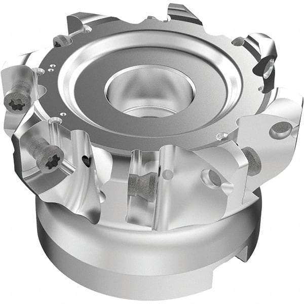 Seco - 8 Inserts, 53.1mm Cutter Diam, 1.8mm Max Depth of Cut, Indexable High-Feed Face Mill - 27mm Arbor Hole Diam, 0.4882" Keyway Width, 50mm High, R220.21-LP09 Toolholder, LPKT09 Inserts, Series High Feed - USA Tool & Supply