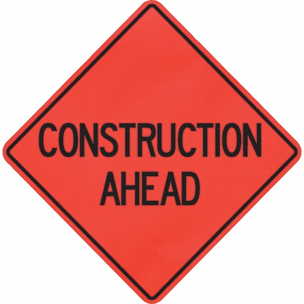 PRO-SAFE - "Construction Ahead," 48" Wide x 48" High Vinyl Traffic Control Sign - USA Tool & Supply