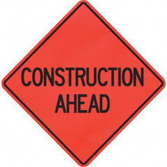 PRO-SAFE - "Construction Ahead," 48" Wide x 48" High Vinyl Traffic Control Sign - USA Tool & Supply