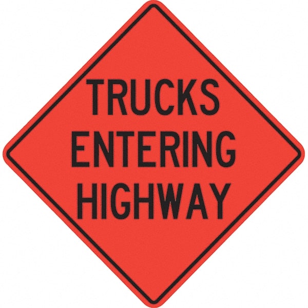 PRO-SAFE - "Trucks Entering Highway," 36" Wide x 36" High Vinyl Traffic Control Sign - USA Tool & Supply