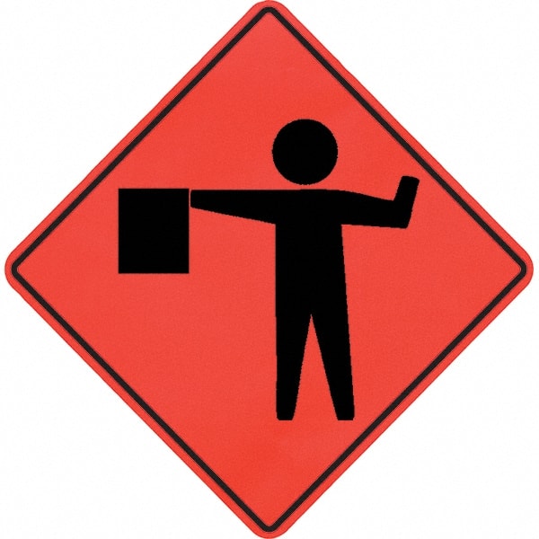 PRO-SAFE - Worker with Directional Flag, 48" Wide x 48" High Vinyl Traffic Control Sign - USA Tool & Supply