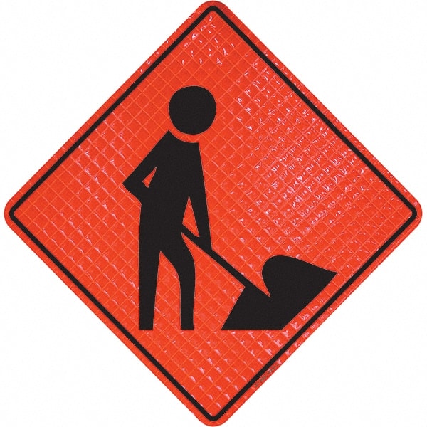 PRO-SAFE - Worker Digging, 36" Wide x 36" High Vinyl Traffic Control Sign - USA Tool & Supply