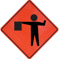 PRO-SAFE - Worker with Directional Flag, 36" Wide x 36" High Vinyl Traffic Control Sign - USA Tool & Supply