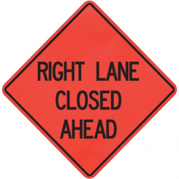 PRO-SAFE - "Right Lane Closed Ahead," 36" Wide x 36" High Vinyl Traffic Control Sign - Exact Industrial Supply