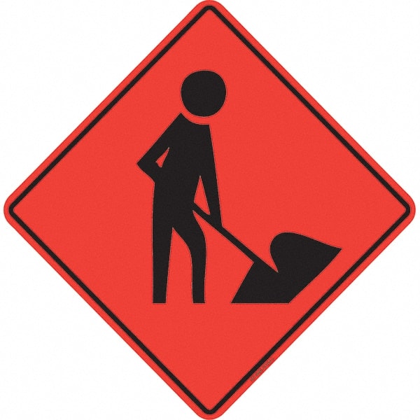 PRO-SAFE - Worker Digging, 36" Wide x 36" High Vinyl Traffic Control Sign - USA Tool & Supply