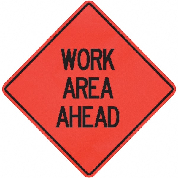 PRO-SAFE - "Work Area Ahead," 36" Wide x 36" High Vinyl Traffic Control Sign - USA Tool & Supply