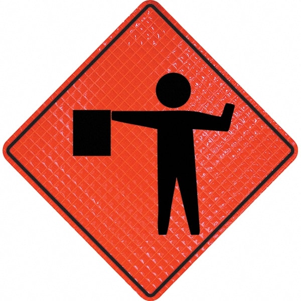 PRO-SAFE - Worker with Directional Flag, 48" Wide x 48" High Vinyl Traffic Control Sign - USA Tool & Supply