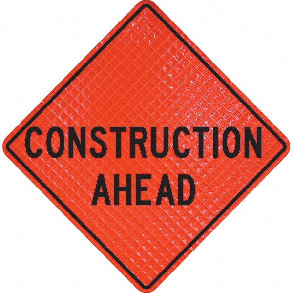 PRO-SAFE - "Construction Ahead," 48" Wide x 48" High Vinyl Traffic Control Sign - USA Tool & Supply