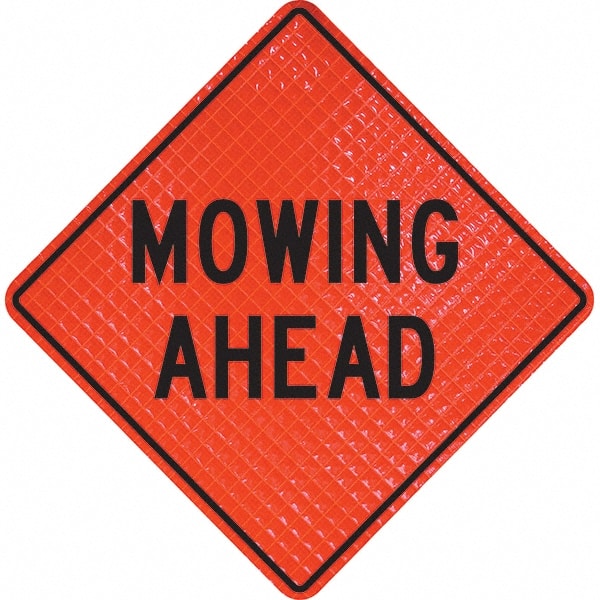 PRO-SAFE - "Mowing Ahead," 36" Wide x 36" High Vinyl Traffic Control Sign - USA Tool & Supply