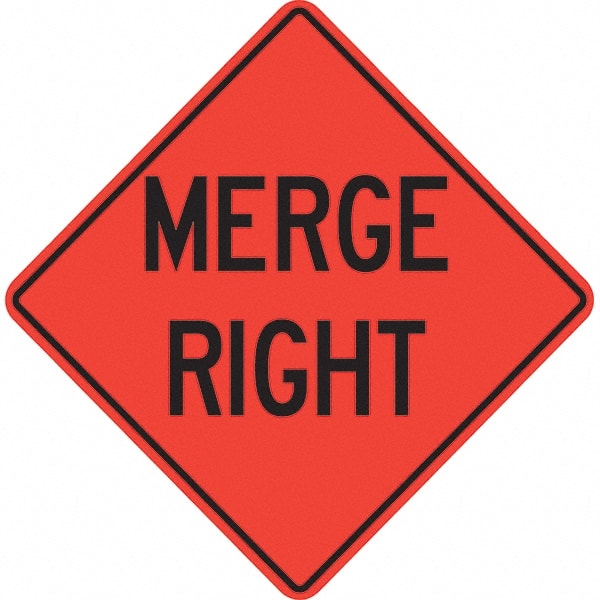 PRO-SAFE - "Merge Right," 36" Wide x 36" High Vinyl Traffic Control Sign - USA Tool & Supply