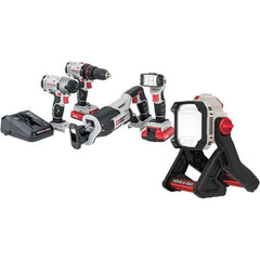 Porter-Cable - 20 Volt Cordless Tool Combination Kit - Includes Drill/Driver, Reciprocating Saw, Impact Driver & Flashlight, Lithium-Ion Battery Included - USA Tool & Supply