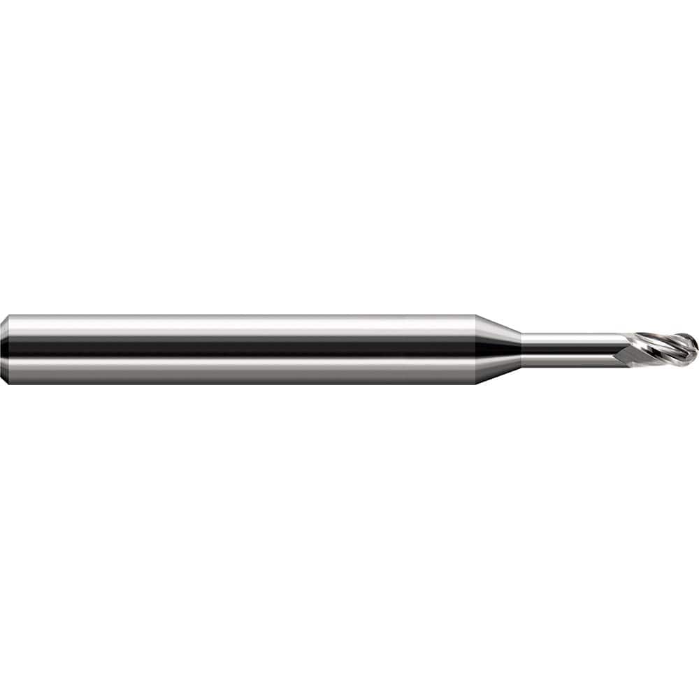 Harvey Tool - Ball End Mills; Mill Diameter (Decimal Inch): 0.0110 ; Number of Flutes: 3 ; Length of Cut (mm): 0.4000 ; Length of Cut (Decimal Inch): 0.0160 ; Material: Solid Carbide ; Overall Length (Inch): 2-1/2 - Exact Industrial Supply