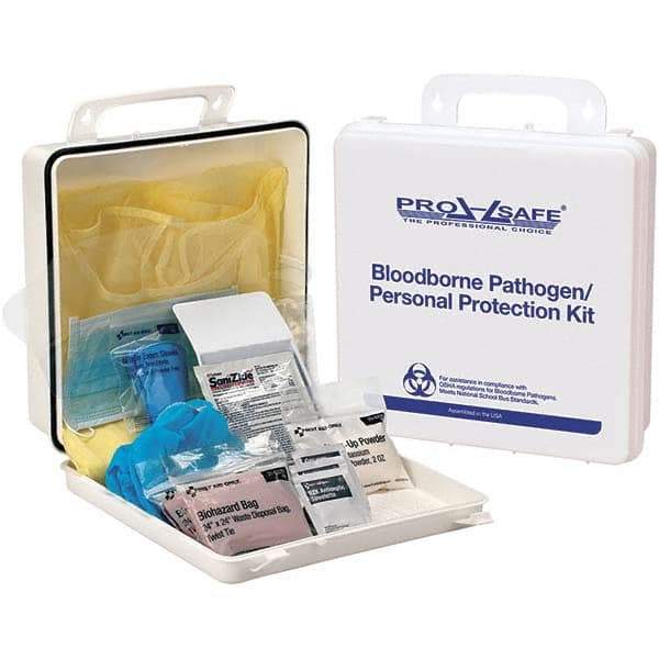 PRO-SAFE - Personal Protection Bloodborne Pathogen Kit - 2-3/4" Wide x 9-1/4" Deep x 9-1/4" High, Plastic Box - USA Tool & Supply