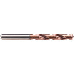 Emuge - 19/64" 140° Solid Carbide Jobber Drill - AlCrN Finish, Right Hand Cut, Spiral Flute, Cylindrical Shank, 91mm OAL, Four Facet Point - USA Tool & Supply