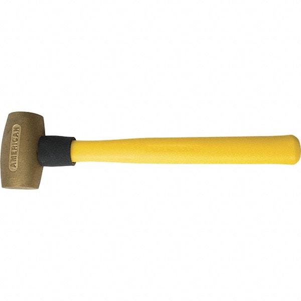 American Hammer - 3-1/2 Lb Brass Nonsparking Hammer - 16" OAL, 3-1/2" Head Length, 2" Face Diam, 14" Fiberglass with Grip Handle - USA Tool & Supply