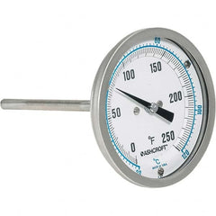 Ashcroft - 6" Stem, 0 to 250° F Bi-Metal Thermometer - USA Tool & Supply