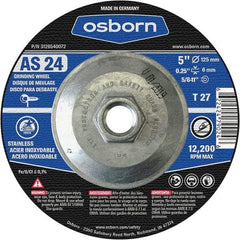 Osborn - 24 Grit, 5" Wheel Diam, 1/4" Wheel Thickness, Type 27 Depressed Center Wheel - Coarse Grade, Aluminum Oxide, 12,225 Max RPM - USA Tool & Supply