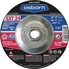 Osborn - 24 Grit, 5" Wheel Diam, 1/4" Wheel Thickness, Type 27 Depressed Center Wheel - Coarse Grade, Ceramic, 12,225 Max RPM - USA Tool & Supply