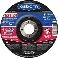 Osborn - 24 Grit, 5" Wheel Diam, 1/4" Wheel Thickness, 7/8" Arbor Hole, Type 27 Depressed Center Wheel - Coarse Grade, Ceramic, 12,225 Max RPM - USA Tool & Supply