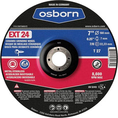Osborn - 24 Grit, 7" Wheel Diam, 1/4" Wheel Thickness, 7/8" Arbor Hole, Type 27 Depressed Center Wheel - Coarse Grade, Ceramic, 8,600 Max RPM - USA Tool & Supply