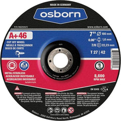 Osborn - 7" 46 Grit Aluminum Oxide Cutoff Wheel - 0.06" Thick, 7/8" Arbor, Use with Angle Grinders - USA Tool & Supply