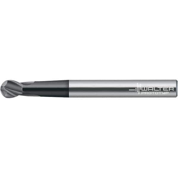 Walter-Prototyp - 16mm Diam, 15mm LOC, 2 Flute Solid Carbide Ball End Mill - TiAlN Finish, 150mm OAL, 16mm Shank Diam - USA Tool & Supply