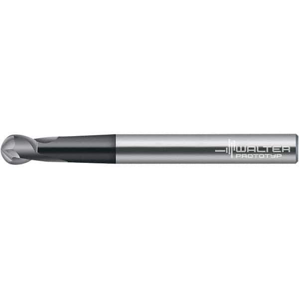 Walter-Prototyp - 10mm Diam, 11mm LOC, 2 Flute Solid Carbide Ball End Mill - TiAlN Finish, 100mm OAL, 10mm Shank Diam - USA Tool & Supply