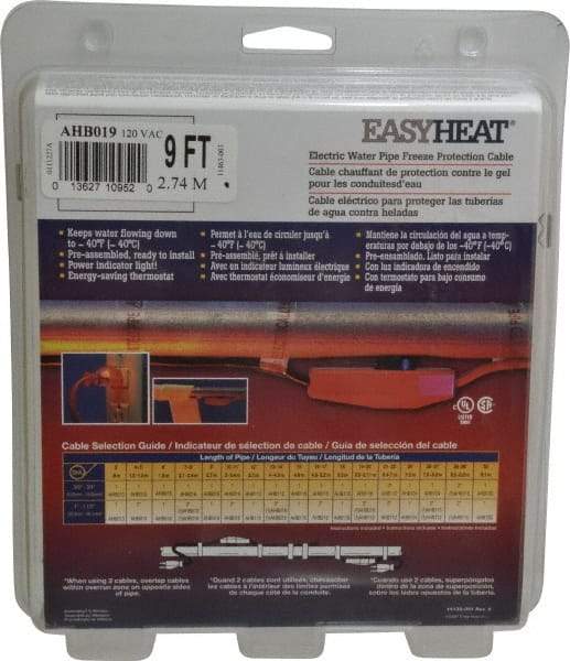 EasyHeat - 9' Long, Preassembled, Fixed Length, Fixed Wattage, Protection Heat Cable - 120 Input Volts, 63 Watts - USA Tool & Supply