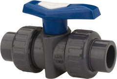 Simtech - 2-1/2" Pipe, Full Port, CPVC True Union Design Ball Valve - Inline - Two Way Flow, FNPT x FNPT Ends, Tee Handle, 150 WOG - USA Tool & Supply